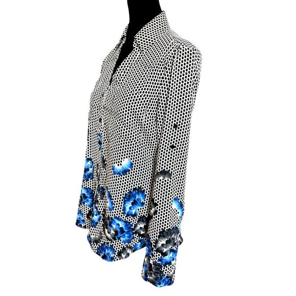 Express Portofino Shirt Size Small Polka Dot Blue Floral Button Up Office Top - Picture 2 of 7
